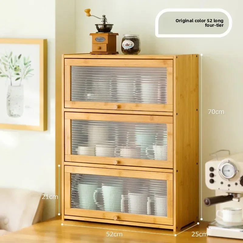 Multi-functional Desktop coffee cup storage box mug tea set shelf water cup cosmetics shelf solid wood bamboo with lid