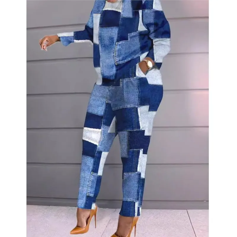 2025年秋 レディース ツーピースセット ファッション プリント Oネック カジュアル 長袖Tシャツ トップス＆パンツ 上下セット セットアップ