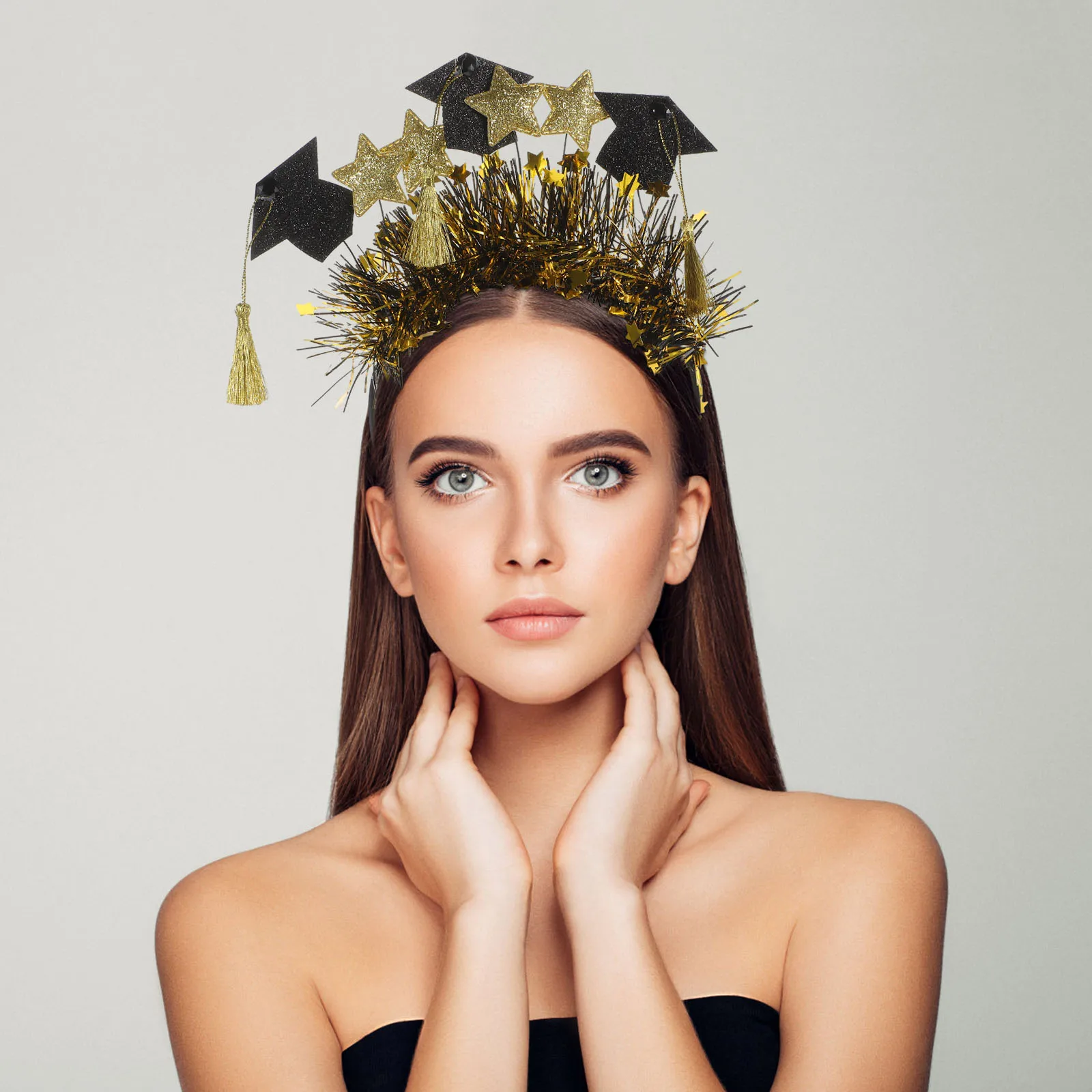 

Graduation Cap Headb Decorative Hairb Black Gold Star Tassel Party Festivals Cosplay Headdress Wire Comfortable