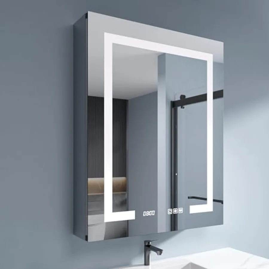 

LED Medicine Cabinet Mirror, 24x30 Inch Bathroom Storage, Recessed/Wall Mount, Plug-in/Hardwired, 3 Color Dimmable Light, Anti-