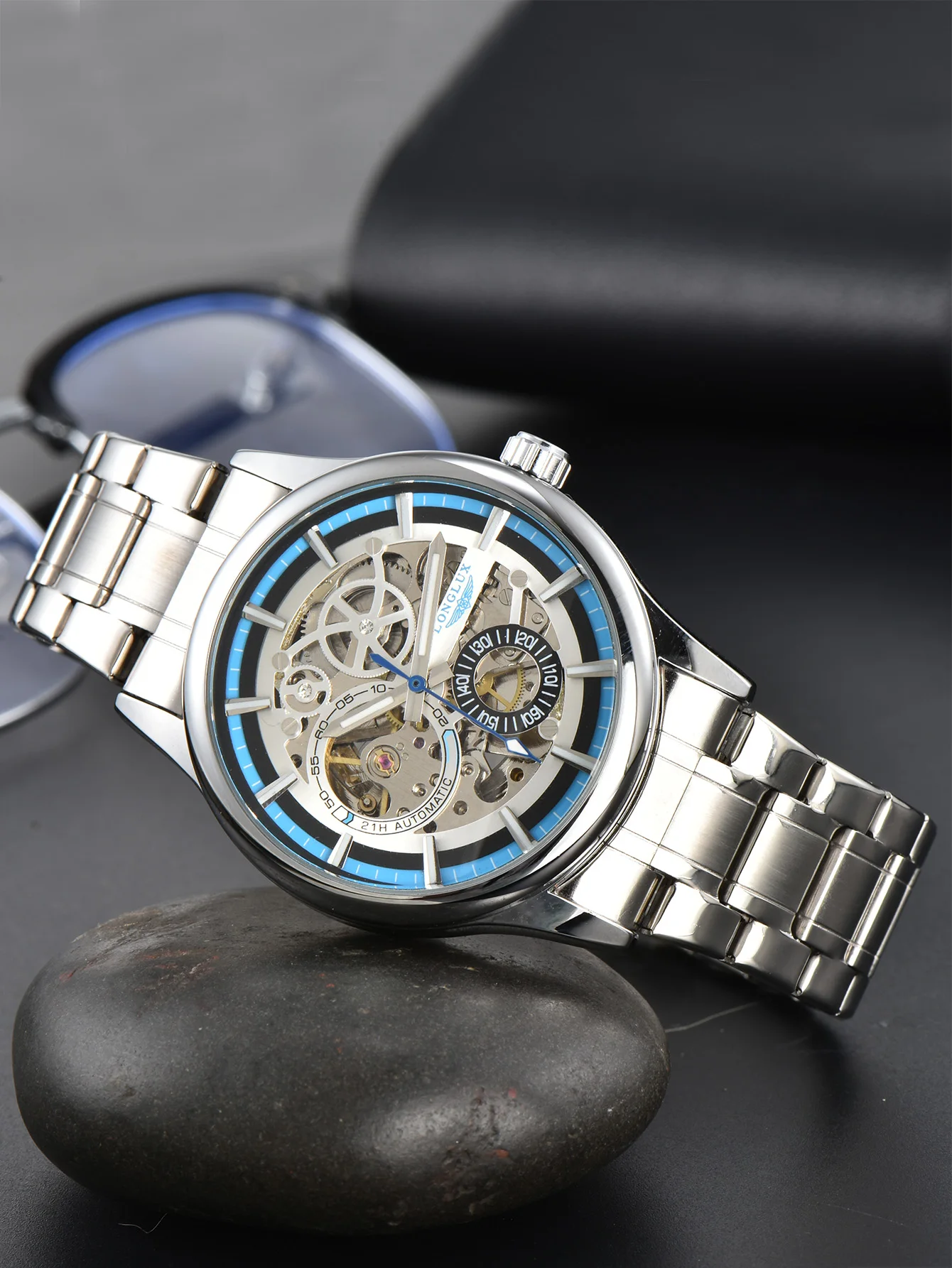 

LONGLUX automatic man watch luxury wholesale mechanical wristwatches stainless steel skeleton waterproof mens watch men gift