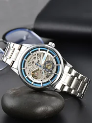 LONGLUX automatic man watch  luxury wholesale mechanical wristwatches stainless steel skeleton waterproof  mens watch men gift