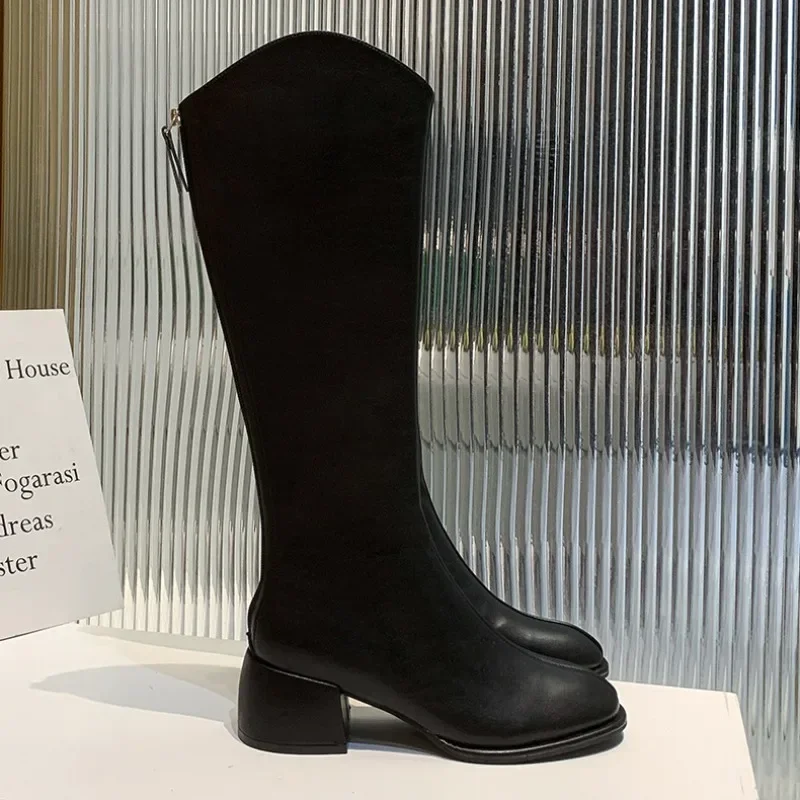 

2025 New High Quality Women Boots Fashion Knee High Boots Thick Heel Ladies Long Slip on Autumn Winter Shoes Woman Length 34-43