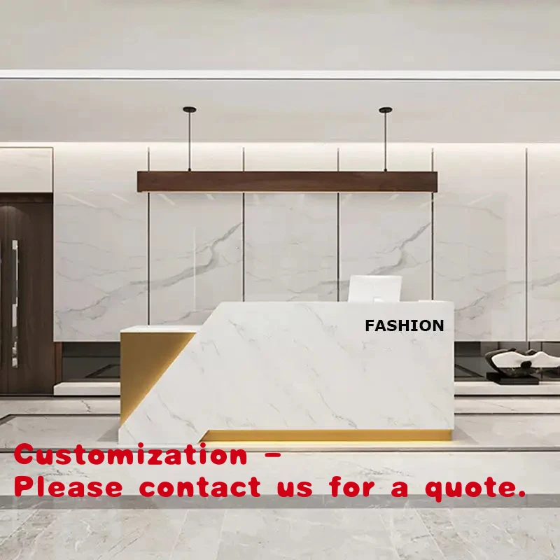 

Стол ресепшн для салона красоты Customized.Fashion Luxury Beauty: золотой, из нержавеющей стали, с деревянной столешницей, кассовый прилавок