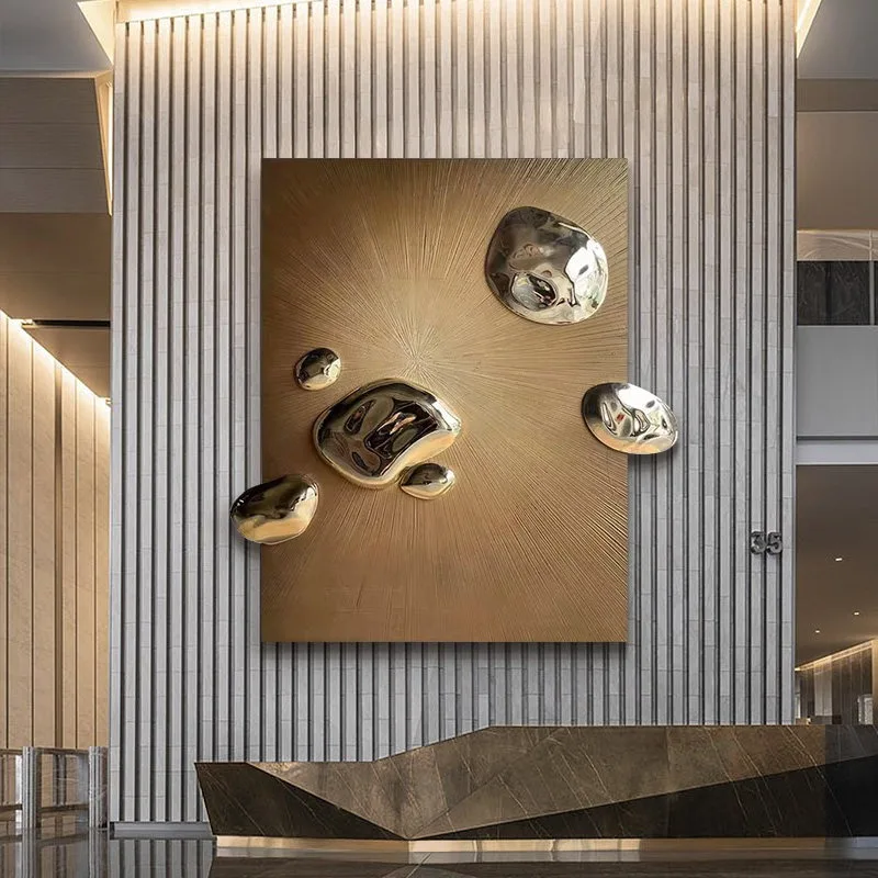 Resin Electroplated Sphere Art Installation, 3D Hand Painted Oil Art, Light Luxury Wall Decor for Hotel Lobby & Corridor