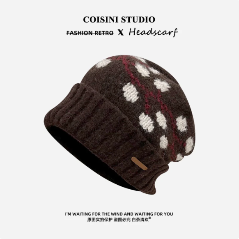 اليابانية الجاكار البلوز محبوك قبعة للنساء الخريف والشتاء في الهواء الطلق الدفء سميكة سدادات حماية الأذن تزلج الجمجمة قبعة قبعات