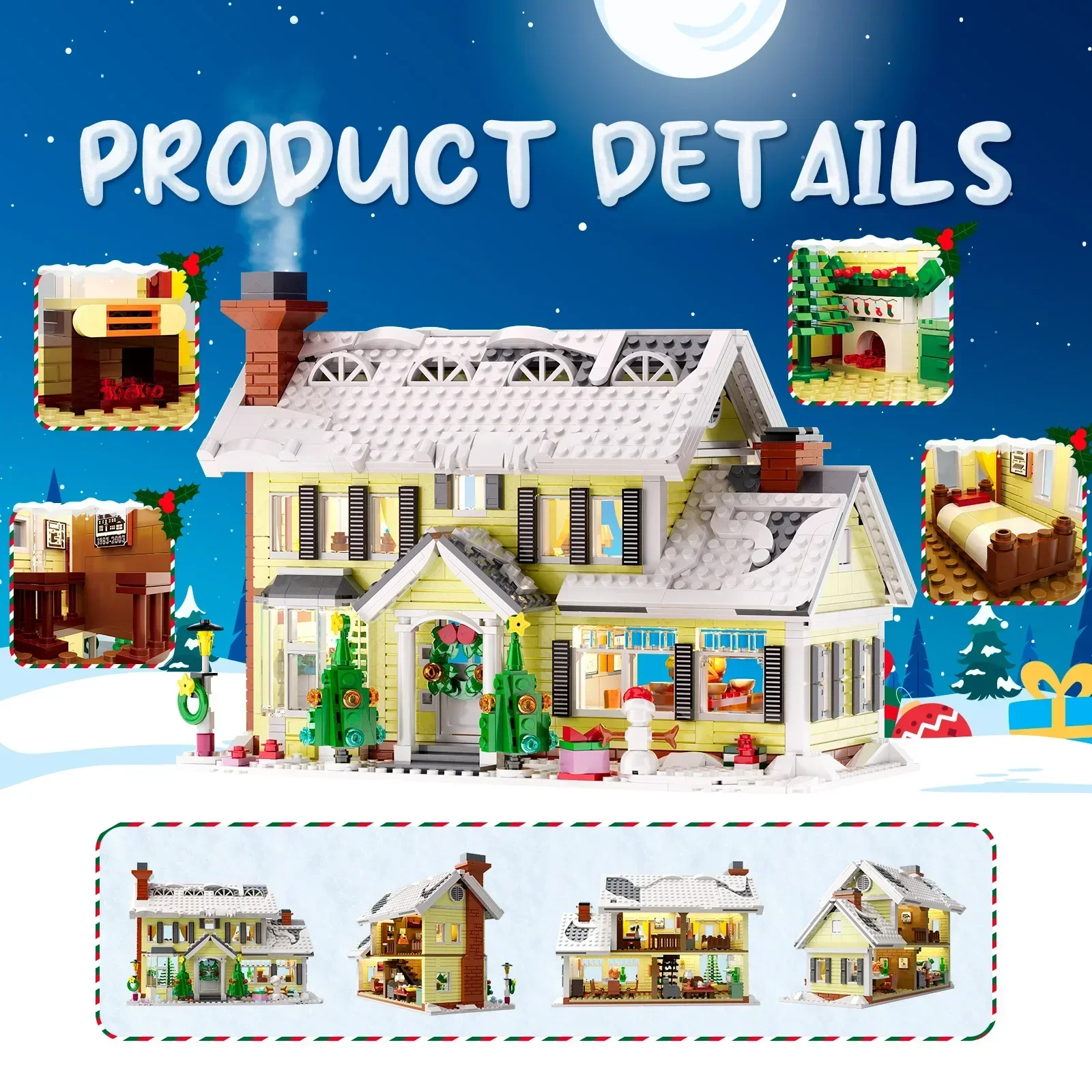 MOC-casa de nieve de Navidad con modelo de luz, pueblo de nieve de invierno, juego de bloques de construcción, rompecabezas DIY, juguetes para niños, regalo