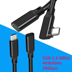 20Gbps USB C 3.2 Extension Cable, 90 Degree USBC 3.2 Gen2 Type-c Male to Female Extender 4K@60Hz 100W Charging 0.2M 0.5M 1M 2M