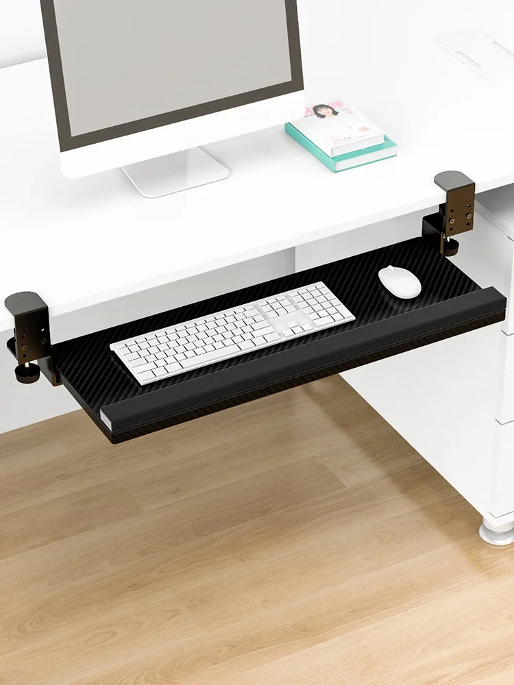 

Non punching keyboard rack slide rail, computer desk drawer with added tray, retractable mouse bracket