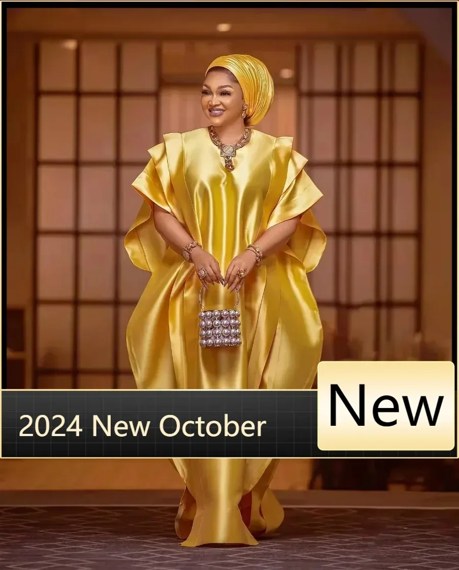 

African mothers BUBU loose robe 2024 custom quality shiny fabric elegant fashion with a headscarf