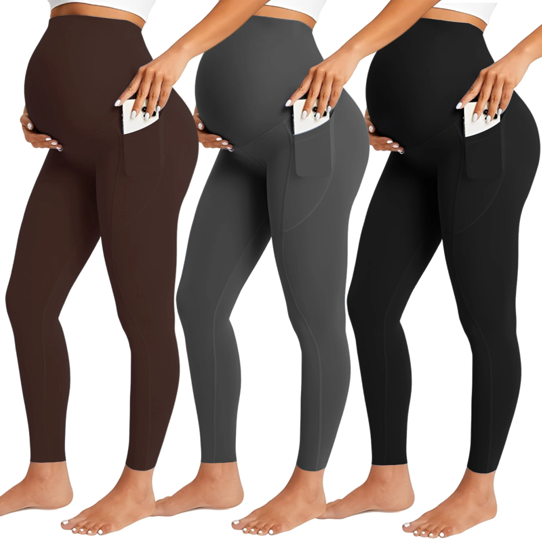 

Maternity Shark Skin Pants Women Adjustable Belly Band Pocketed Yoga Workout Active Support Over Belly S-XXL Leggings
