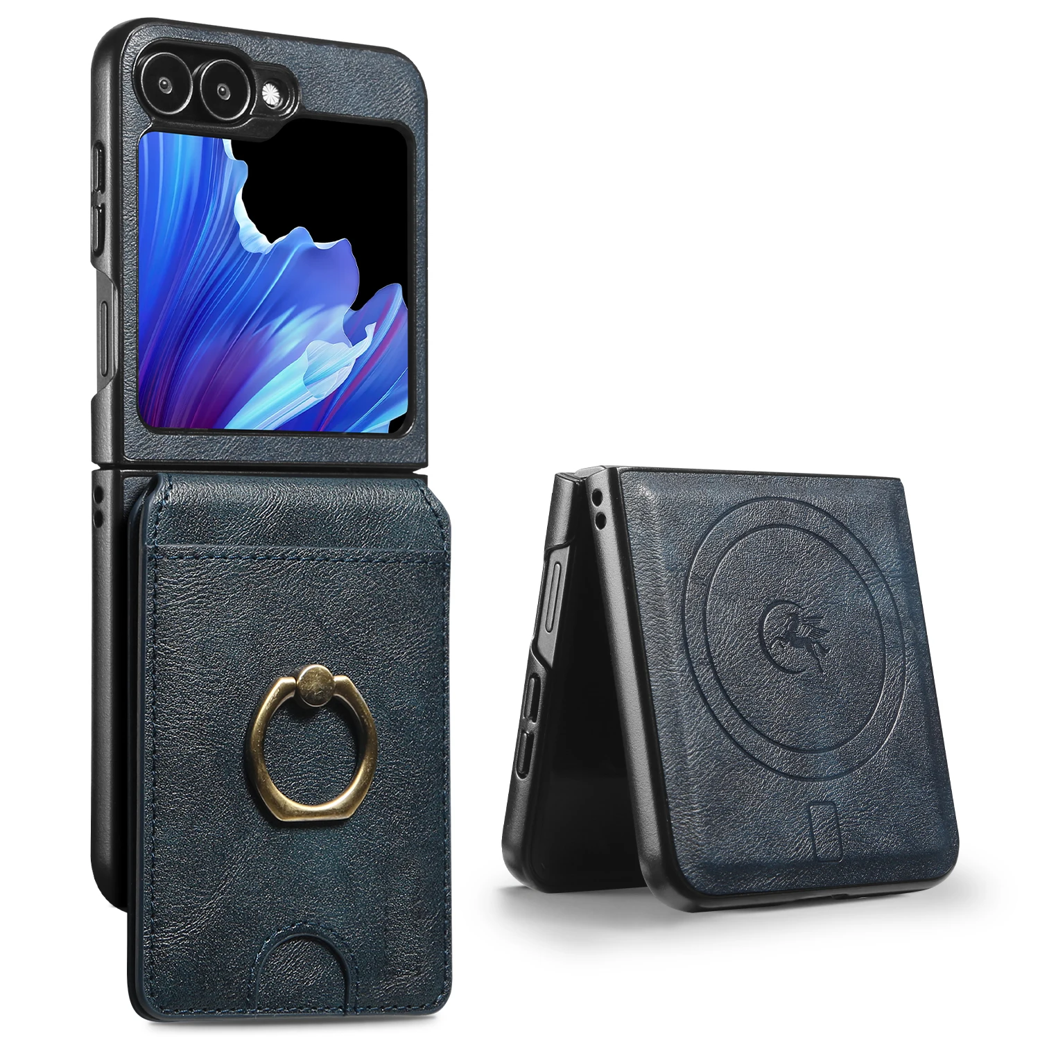 

Business Luxury PU Leather Phone Case For Samsung Galaxy Z Flip 4 5 6 7 Ring Buckle Magnetic Card Bag Shockproof Protect Cover