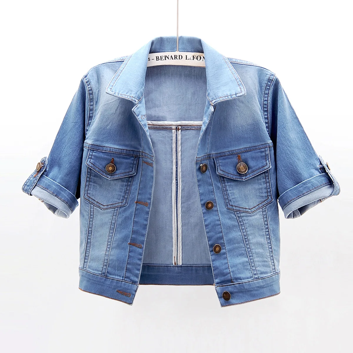 Vintage Blue Elasticity Slim Denim Jacket Coat donna Chaquetas Mujer coreano studente capispalla mezza manica Jeans giacche donna