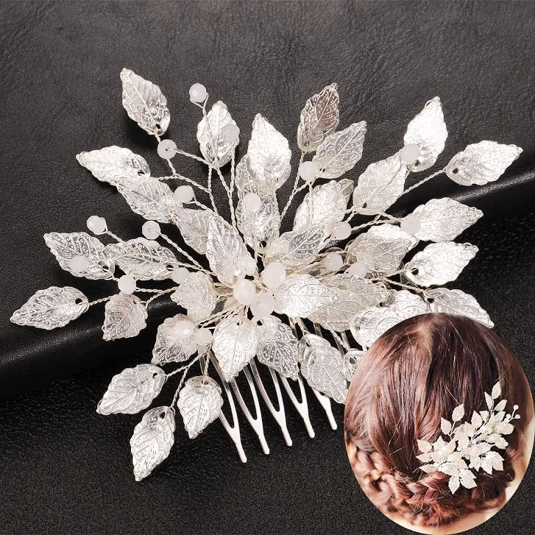 Wedding Hair Accessories Leaf Hair Clips for Women Fashion Crystal Bride Headdress Hairpin Crystal Hair Combs Girls Jewelry Gift