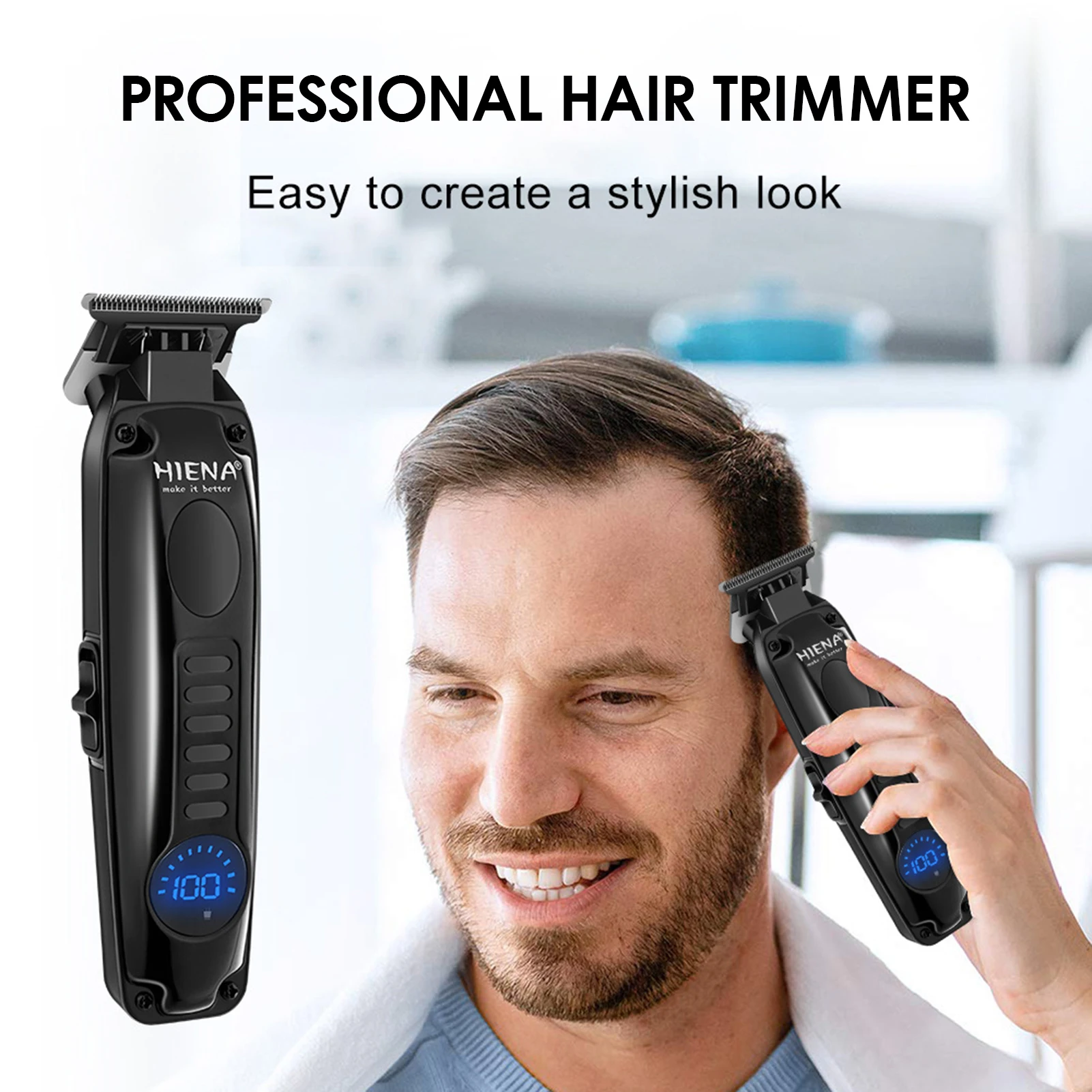 HIENA المهنية مقص الشعر اللاسلكي LED عرض الكهربائية الشعر المتقلب للرجال صالون الحلاق تصفيف الشعر المتقلب مجموعة