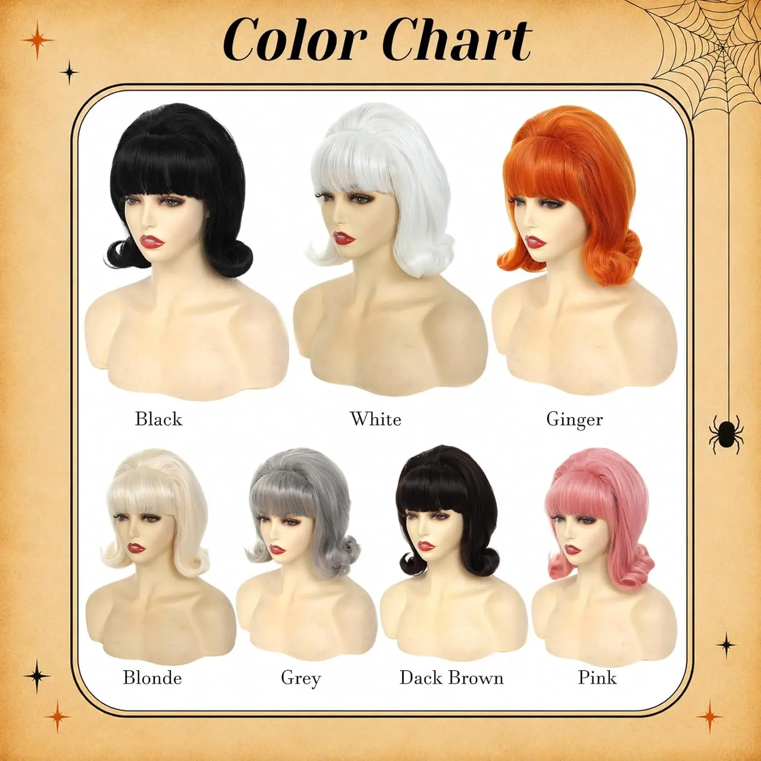 HAIRJOY Kunsthaar-Perücke, kurzer Bob mit Pony für Damen, 60er- und 70er-Jahre-Retro-Bienenstock-Bouffant-Perücken, Vintage-Kostümperücke für Halloween – Detail 2