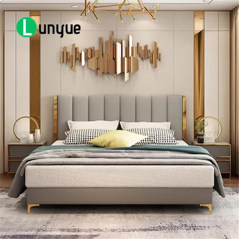 Luxury Modern Design Complete Home Furniture Bedroom Sets Lighted Headboard Wood Double Full king Set Furniture Bedroom