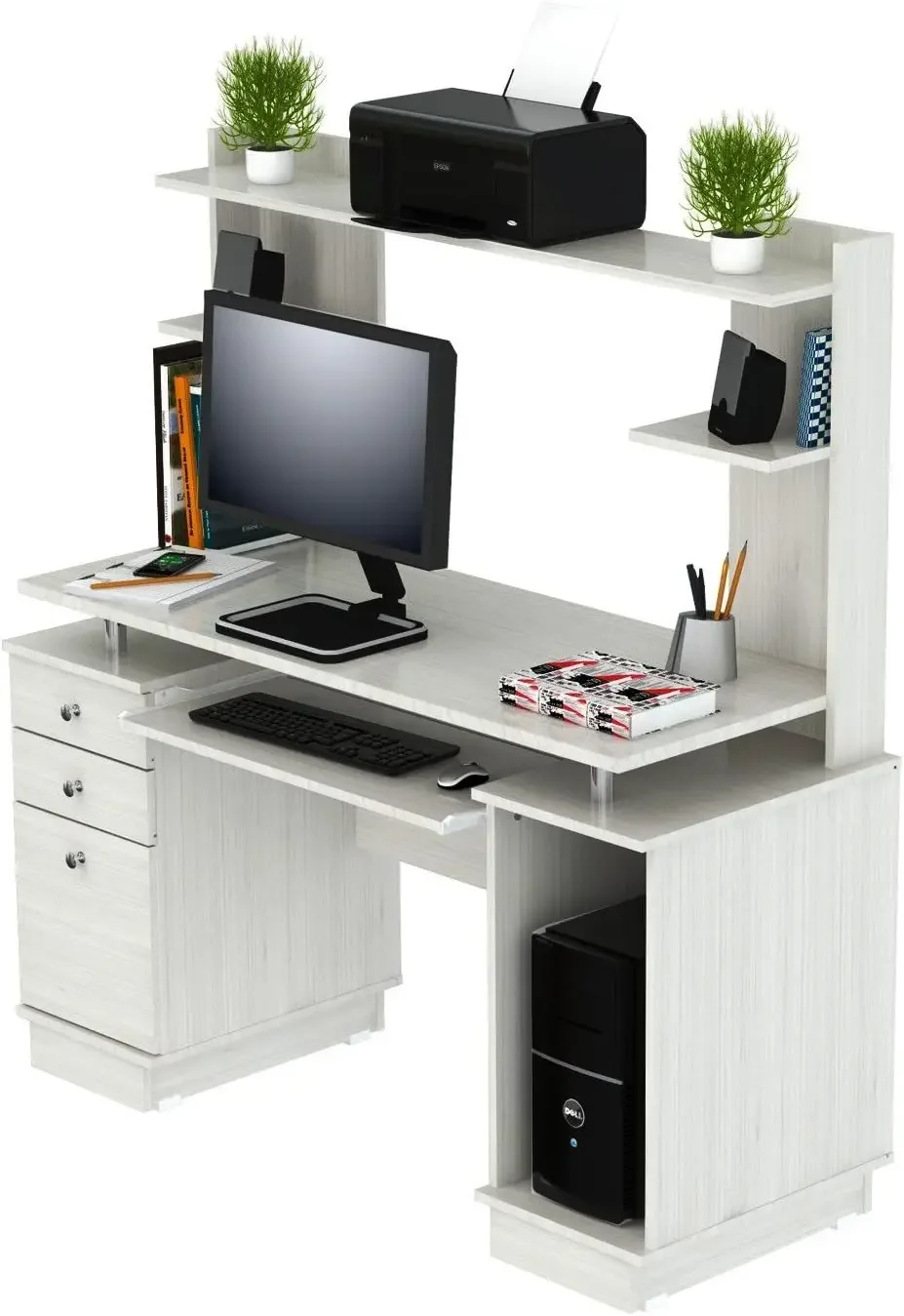 

Computer Work Center with Hutch, 19.5 x 48.62 x 53.5, Washed Oak