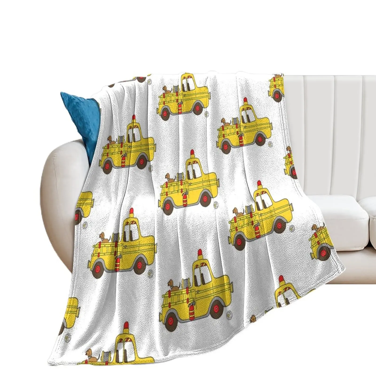 Firetruck Yellow Vintage Fire Truck Throw Blanket Stuffeds Plush For Decorative Sofa Blankets