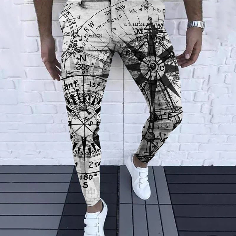 Men's Summer Fashion Straight Pants Retro 3D Printed Small Feet Comfortable Business Casual Pants Suit Pants