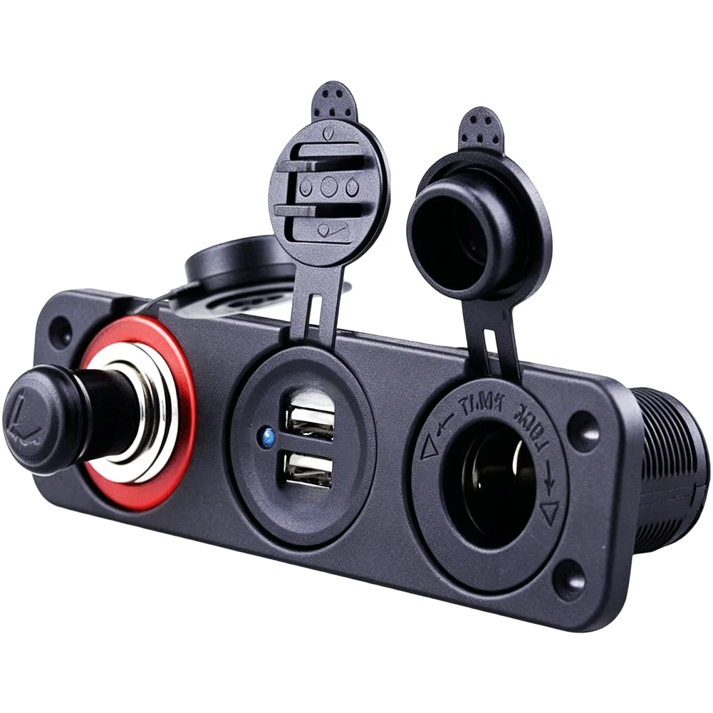 Car Charger with Two USB Outputs and Voltmeter for 12V DC Power Sources Used in For Automotive Boating and RV Applications