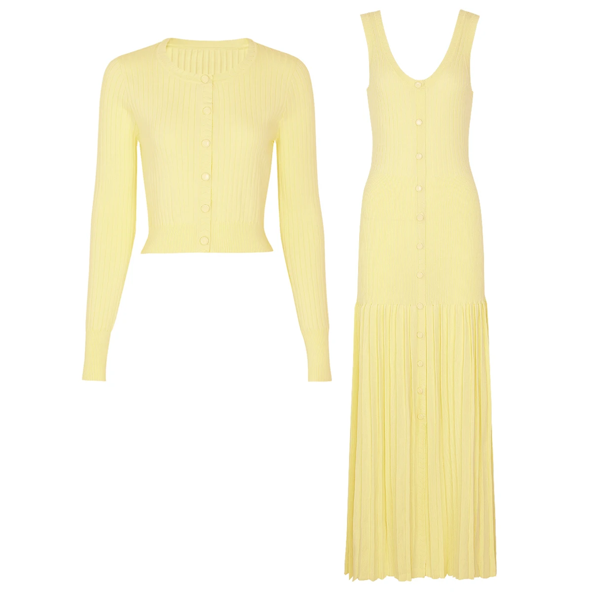 

High Quality Spring And Autumn New Fashionable Elastic Knitted Slim Fit Cardigan+sleeveless Camisole Dress Women's Set