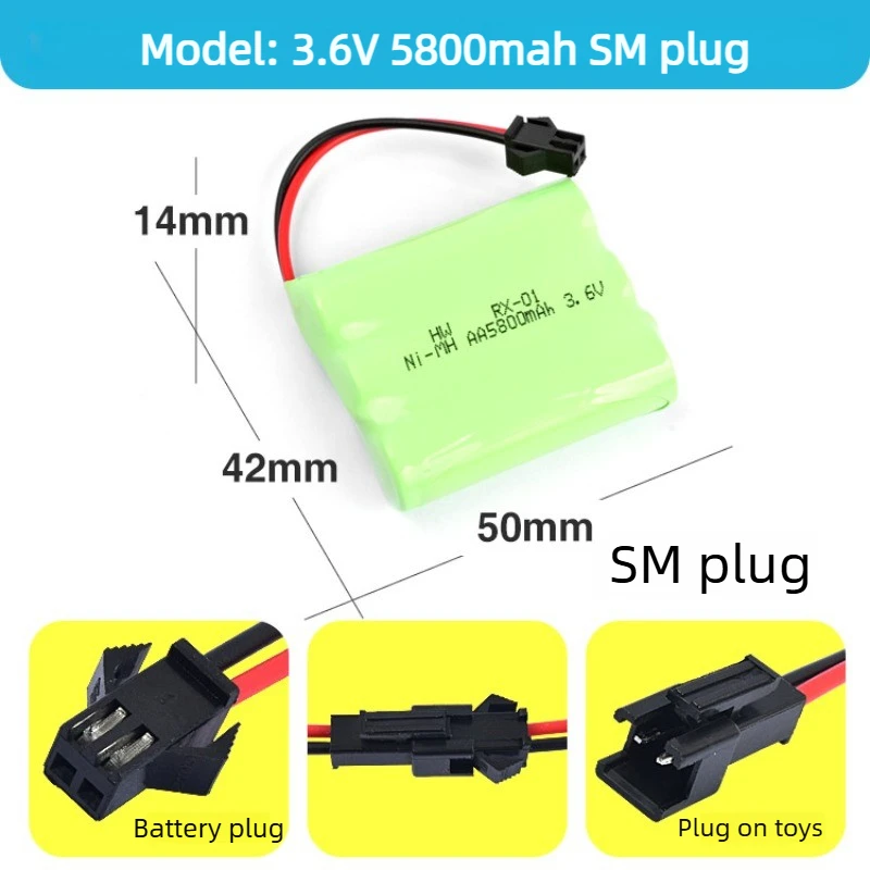 High-Quality 3.6V 4.8V 5800mah Ni-MH AA Battery + SM Plug for Rc Toys Cars Tanks Robots Boats Guns Rechargeable Battery Pack