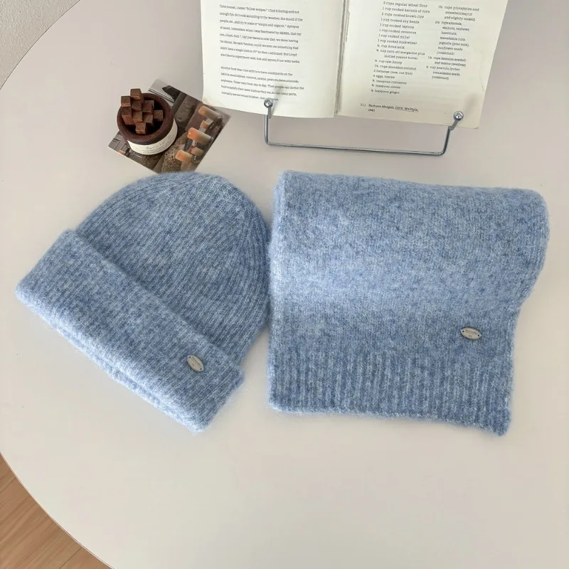 جديد محبوك قبعة وشاح قطعتين مجموعة للنساء الشتاء الدفء في الهواء الطلق ركوب الدراجات حماية الأذن قبعات منسوجة للنساء