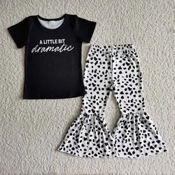 New Summer Fashion Baby Girls Black Lettering  Leopard Print Flare Pants Boutique Wholesale Kids Children Clothing Outfits