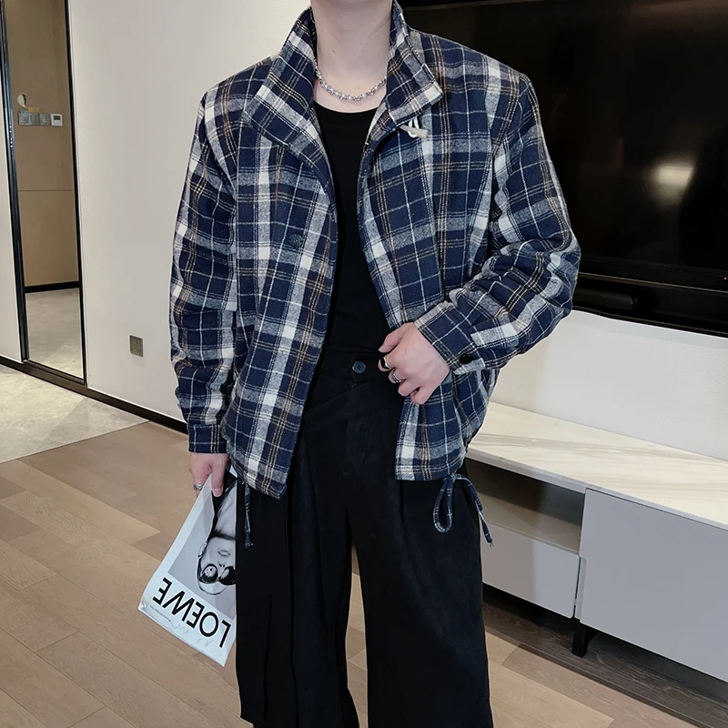 

Autumn Winter Retro Plaid Jacket for Men Double-sided Cotton Jacket Thick Warm Loose Parkas Hiphop Overcoat Men Clothing