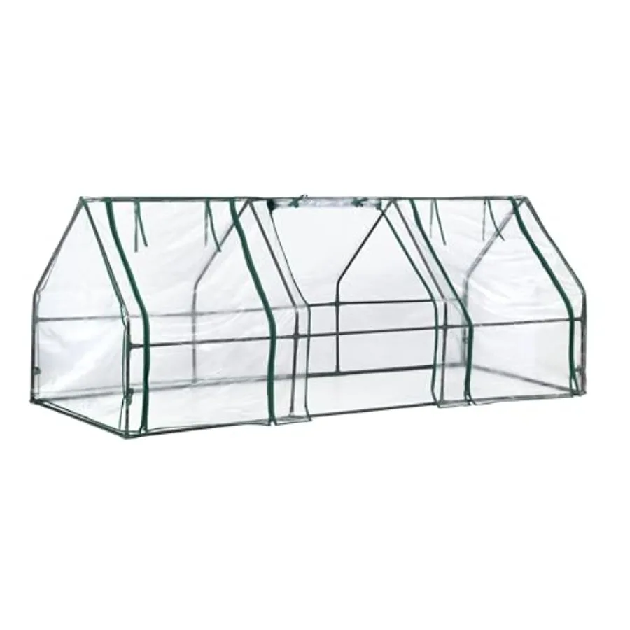 

Miracle-Gro Mini Greenhouse 3 x 8 x 3 with Clear PVC Cover Zippered Access Panels and Durable Steel Frame for Seed Starting Tra