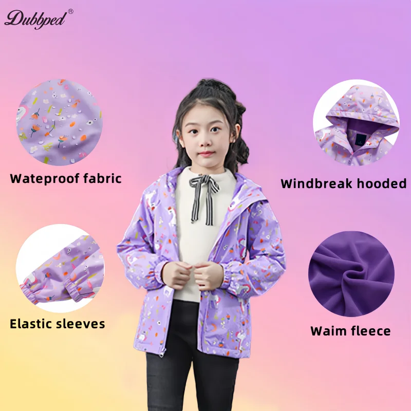 Dubbped Girls Jacket Spring Kids Flower Fleece Clothes Girls Coat Windbreaker Outerwear Children's Polar Fleece Windproof 3-12Y