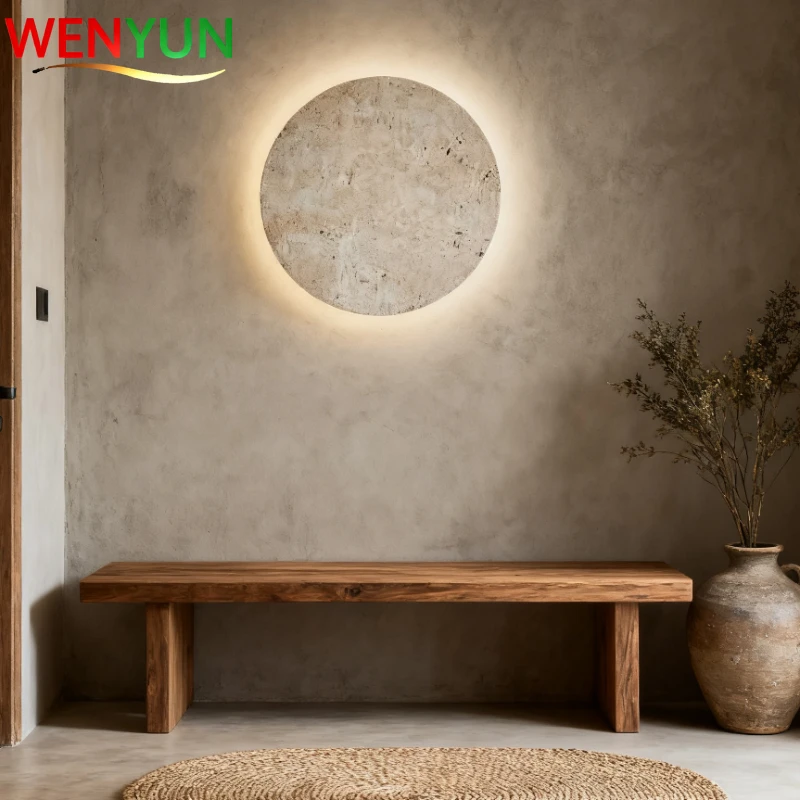 

Japanese Wabi-Sabi Yellow Cave Stone Wall Lamp Yellow Limestone Nordic Corridor Passageway Entrance Wall Atmosphere Lamp