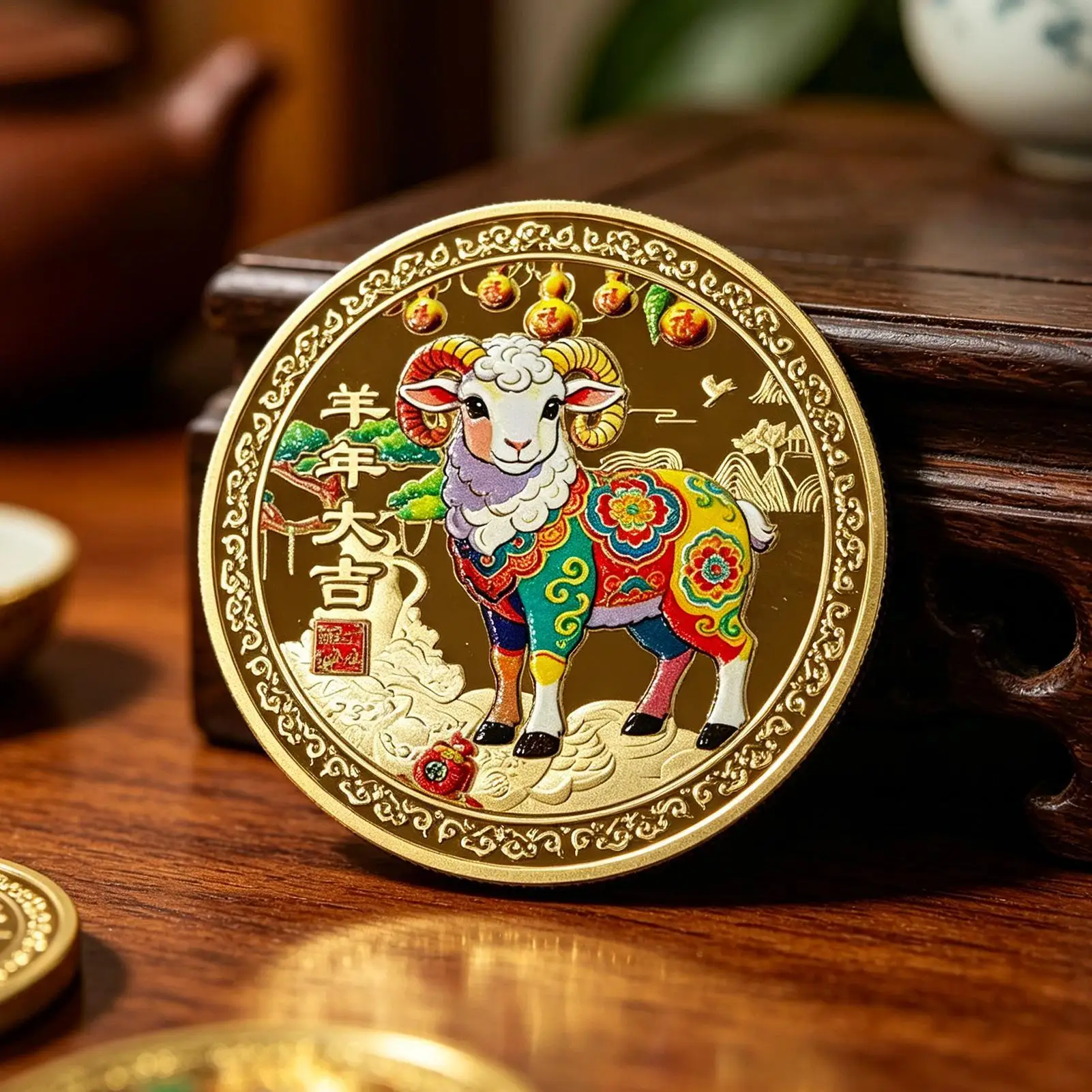 2027 Year of The Sheep L ucky Coin Traditional Chinese New Year Auspicious Charm Collectible Decor Gift