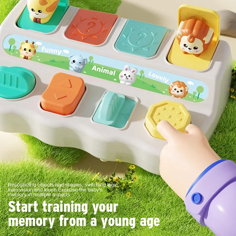 Scatola per interruttori per nascondere e ricchio di animali, scatola con meccanismo, giocattolo per la coltivazione del bambino, pensiero logico, giocattolo pop-up per la prima educazione