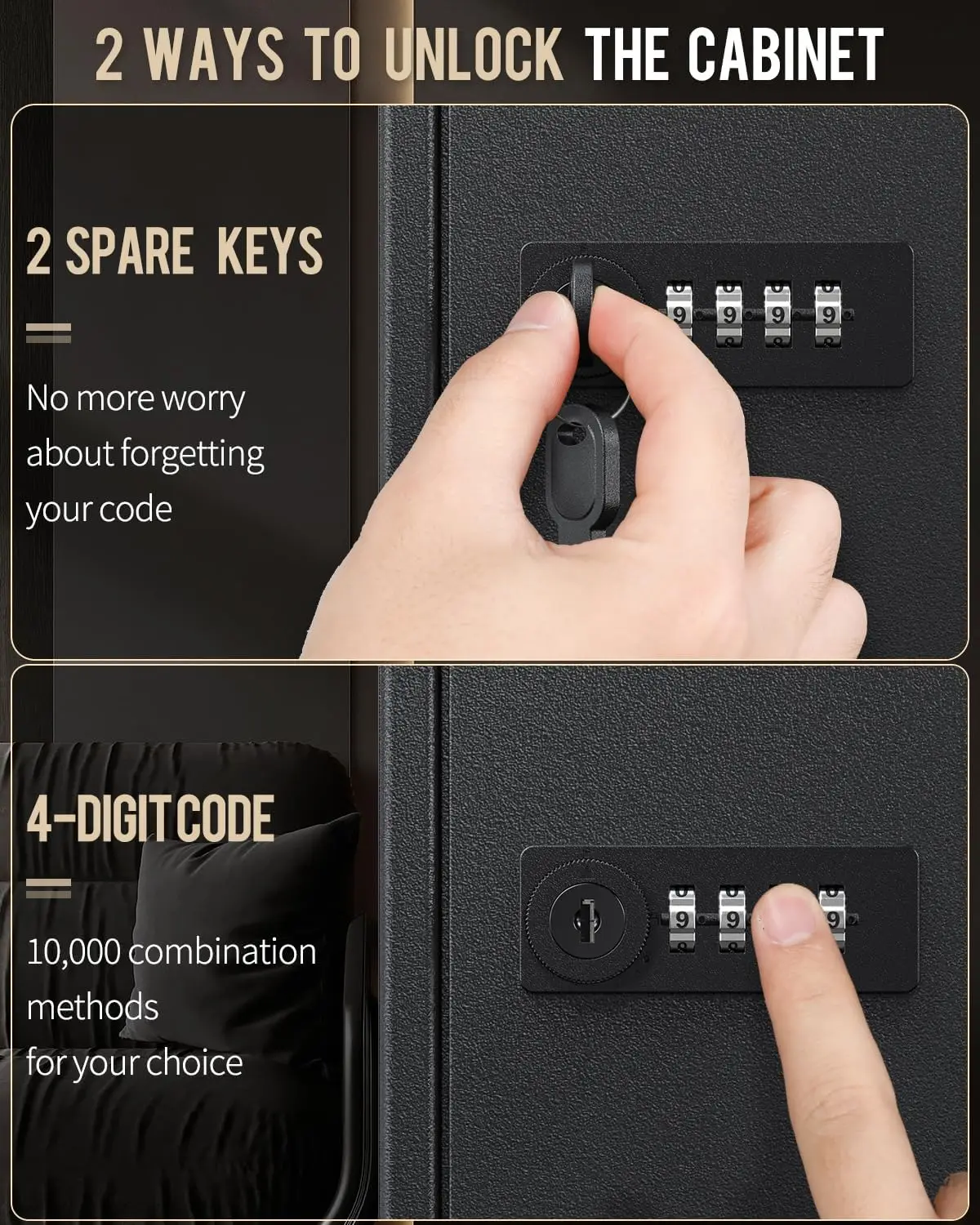 خزانة أمان رقمية مكونة من 100 مفتاحًا مع رمز قابل لإعادة الضبط وقفل مفتاح، ومنظم فولاذي مع رفوف وملصقات مشقوقة