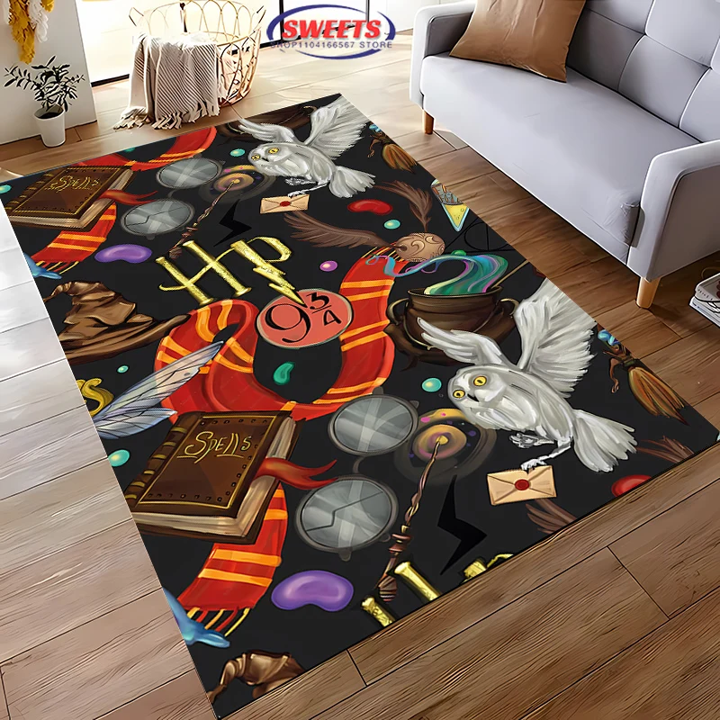 Harry Potter Magic Props Hat Wand Pattern Carpet New Release ! Rug for Living Room Bedroom Office, Durable Machine Washable Mat