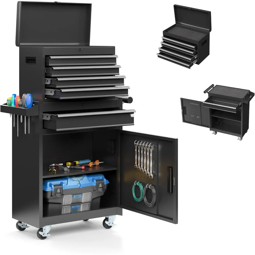 

5-Drawer Tool Chest, Rolling Tool Box Organizer with Enhanced Packaging, Lockable Wheels, Detachable Top Tool Box, Metal T
