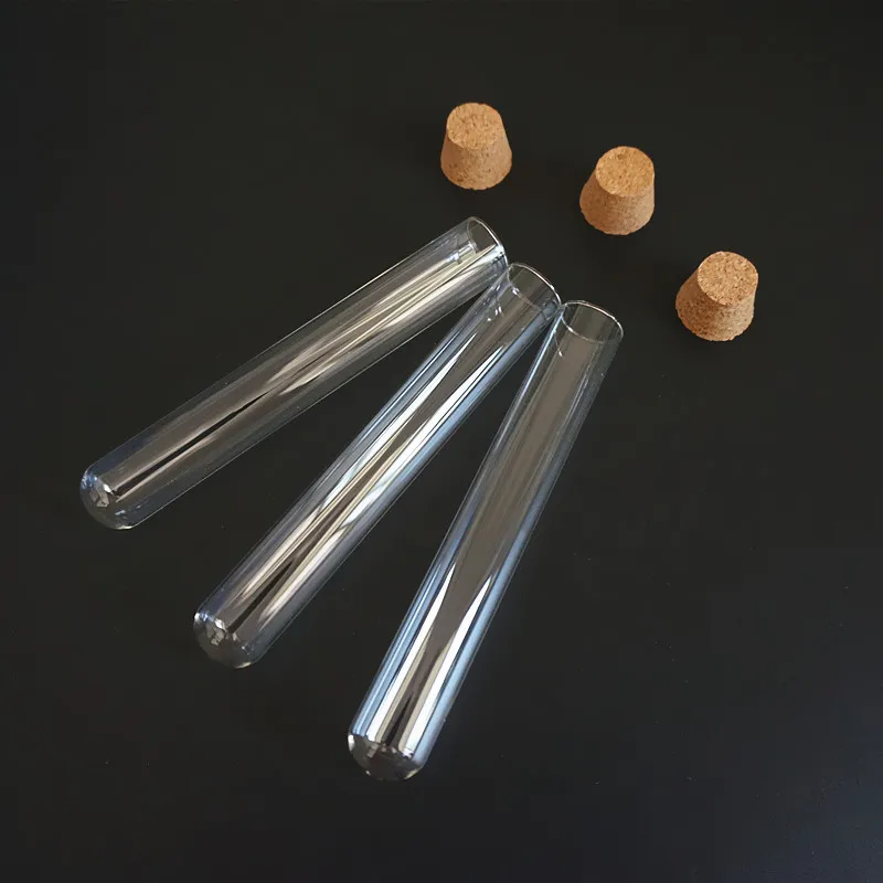 24Pcs/Pack Lab 15x100mm Clear Round Bottom Glass Test Tubes with Cork for Laboratory Experiment