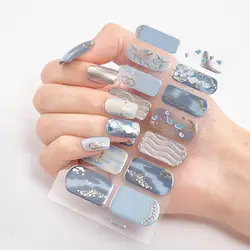 14/16/22 tips Fashionable Blue Diamonds Full Nail Art Stickers Collection Manicure DIY Nail Strips Wraps Nail Decor 3D Nail Stic