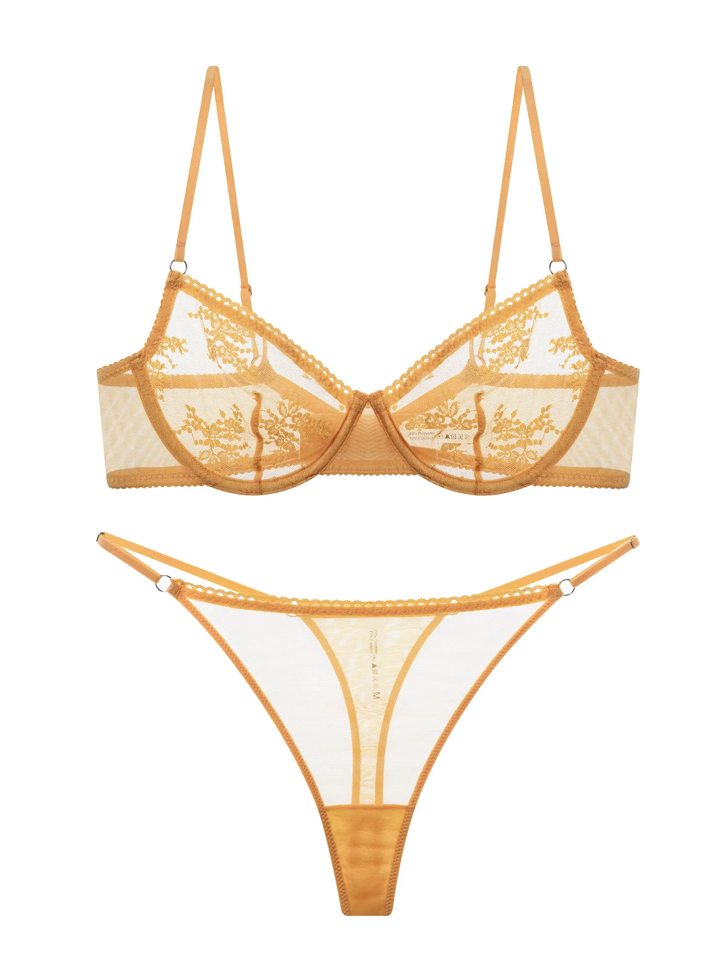

French Style Pure Desire & Niche European-American Embroidered Yellow-Orange Bra Set, Sexy & Side Fat Shaping