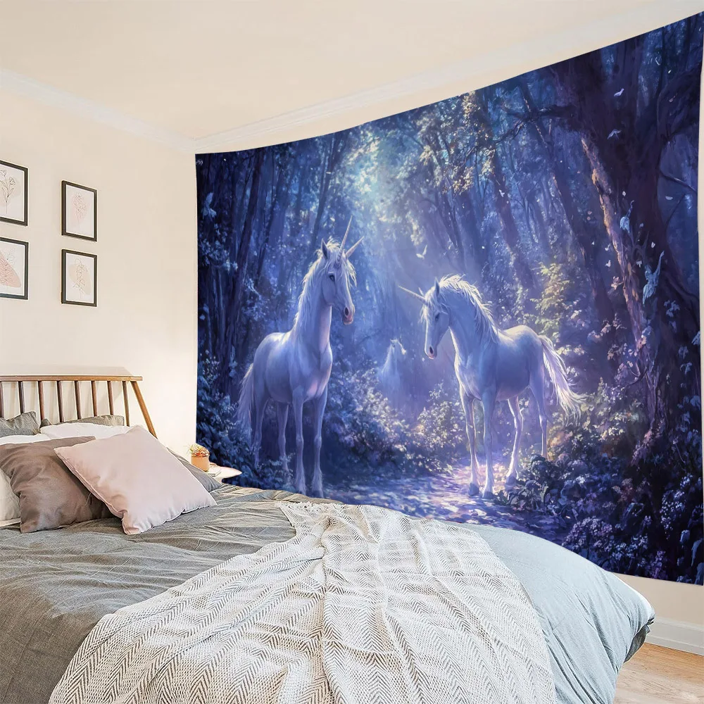 Heiliges Einhorn Wandteppich Wandbehang Stoff Bohemian Hippie Fantasy Szene Wanddekoration Kawaii Zimmer Kunst Dekoration Decke