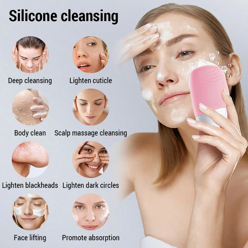 Electric Facial Cleansing Brush silicone IPX7 face massager facial cleanser sonic vibration cleaner deep hole face brush machine