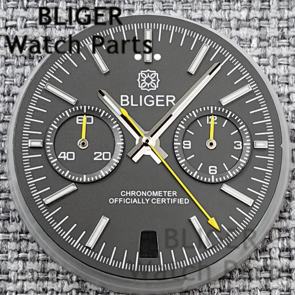 Запчасти для часов BLIGER, 31,5 мм, серый, Pelagos BRFXD, хронограф VK64, циферблат с 5-контактными стрелками VK64, зеленый светящийся механизм VK64