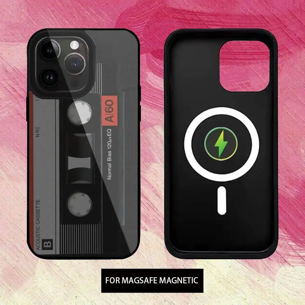 Capa de telefone cassete de fita de rádio magnética para iphone17,16,15,14,13,12,11 plus, pro max carregamento sem fio magnético magsafe