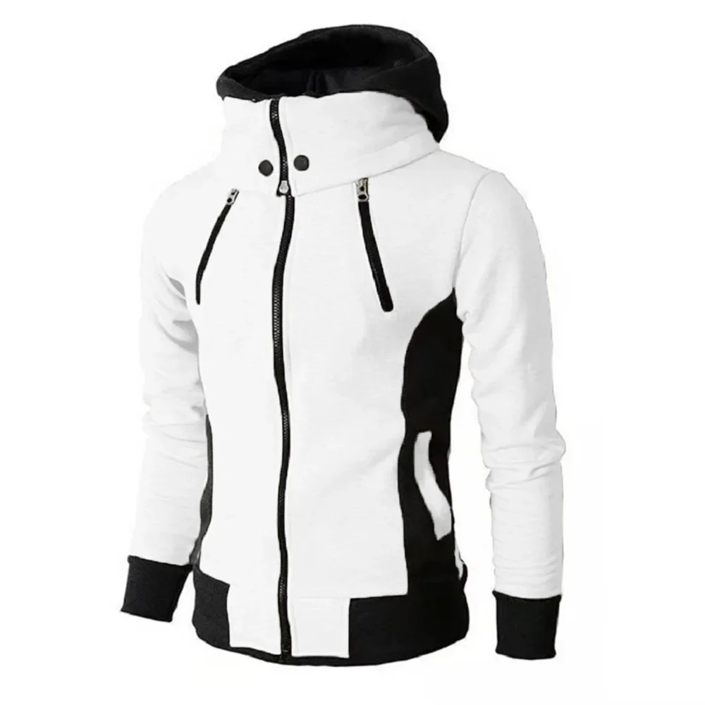 Trendy Autumn Men Zipper Jacket Casual Bomber Jacket Fleece Hooded Coats Scarf Collar Male Slim Fit Outwear Daily Wear