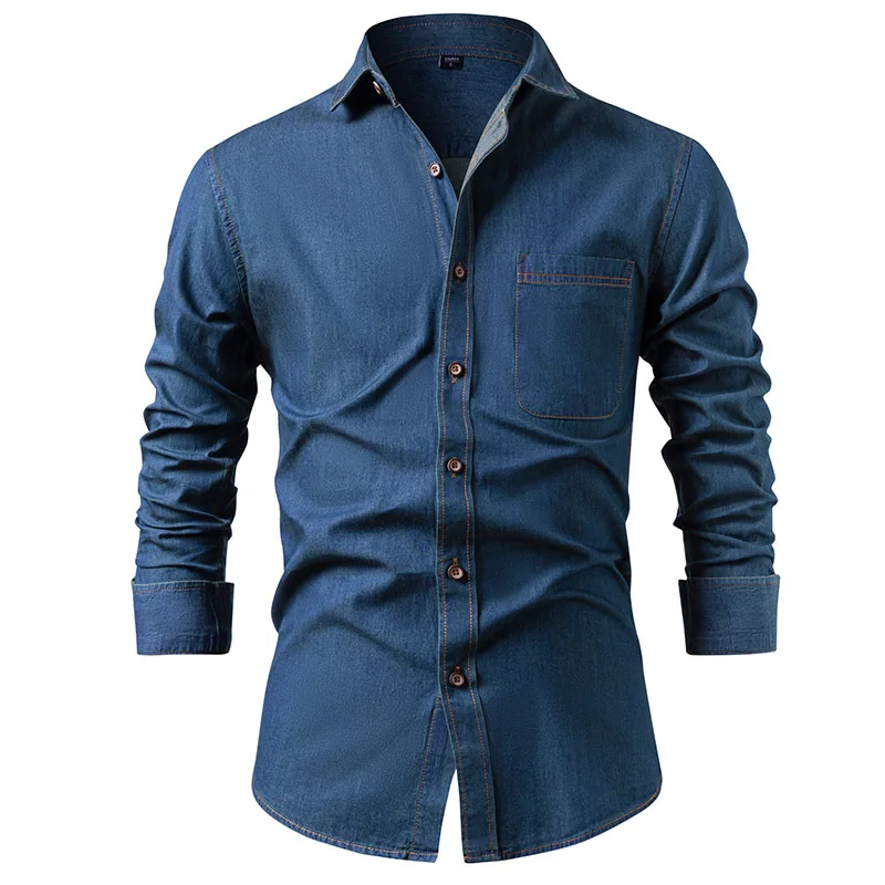 

New high-quality men's pure cotton denim shirt, a comfortable and breathable long-sleeved top, suitable for daily casual wear