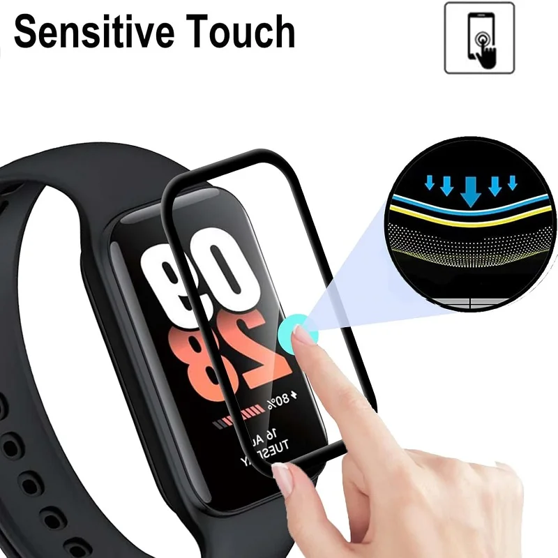 100 pçs protetor de tela macia borda 3d para xiaomi banda inteligente 9 nfc capa completa película protetora para xiaomi banda 9 pro/9 ativo