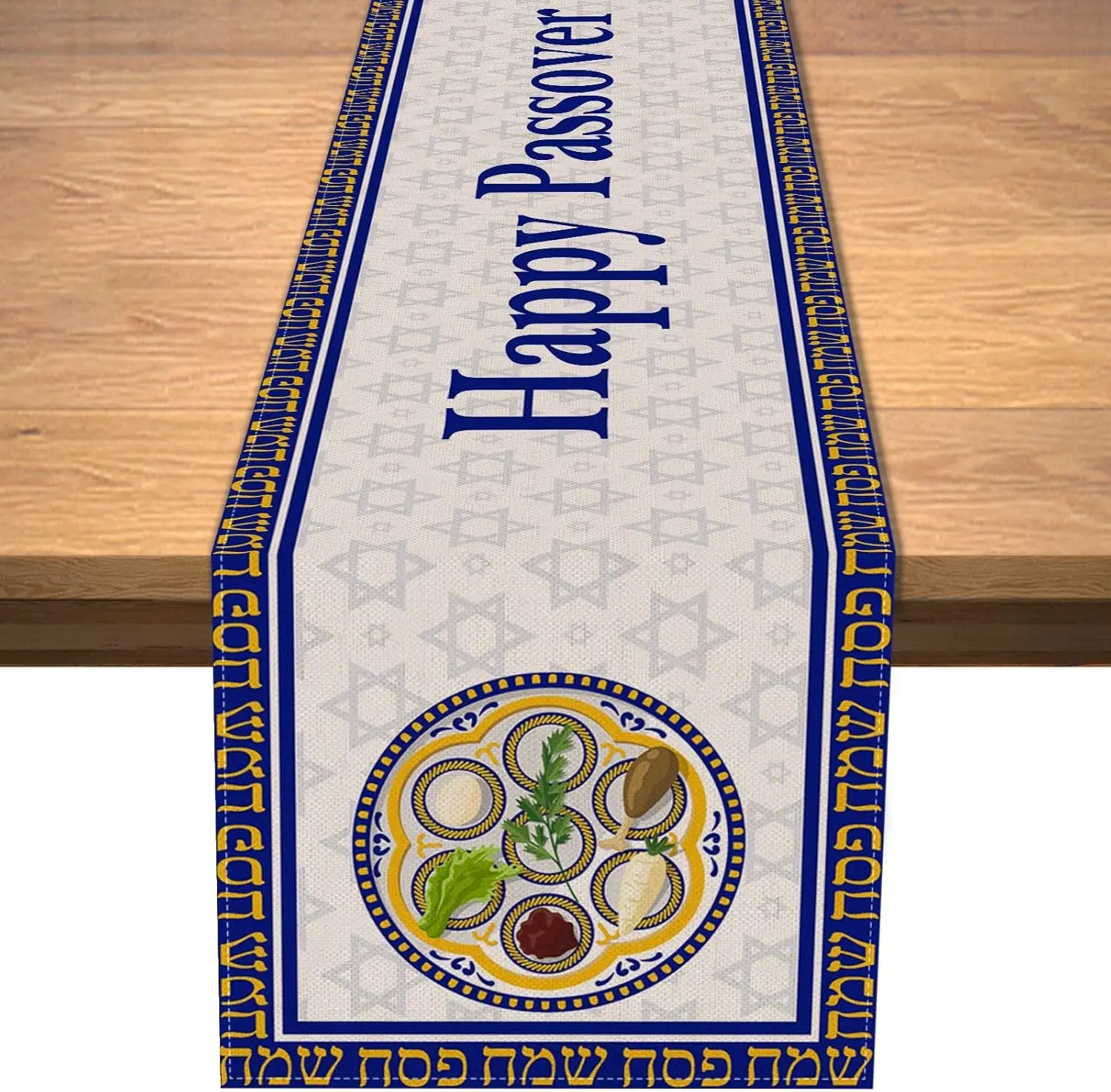 Happy Passover Linen Table Runner Party Decor Pesach Star of David Jewish Table Runners Dining Room Mantle Fireplace Decorations