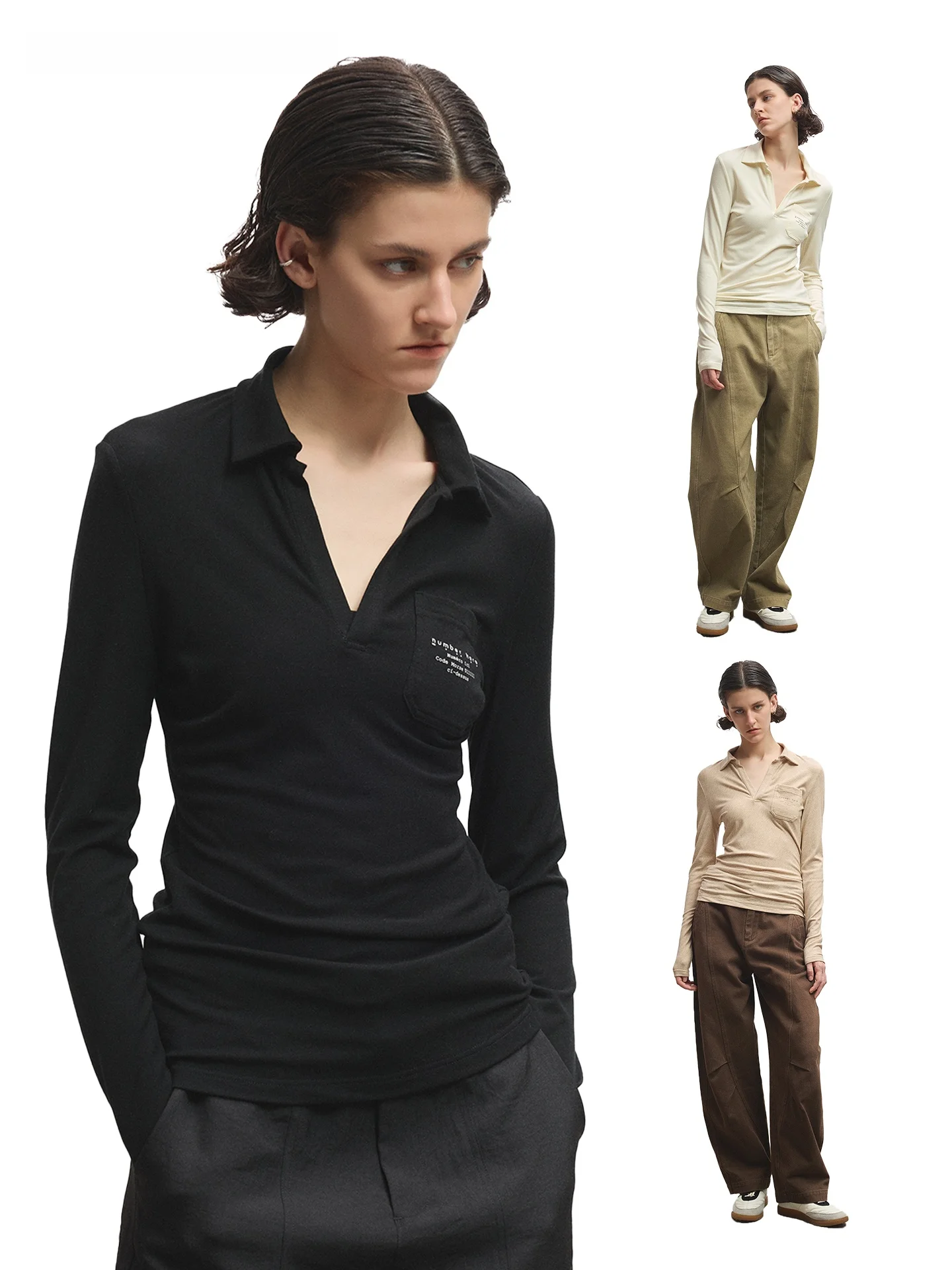 

Smooth Cool Feeling Long Sve irt Mixed Wool Lyocell Fabric Comfortable Soft Women's T-irt Commute Sle Pure Color
